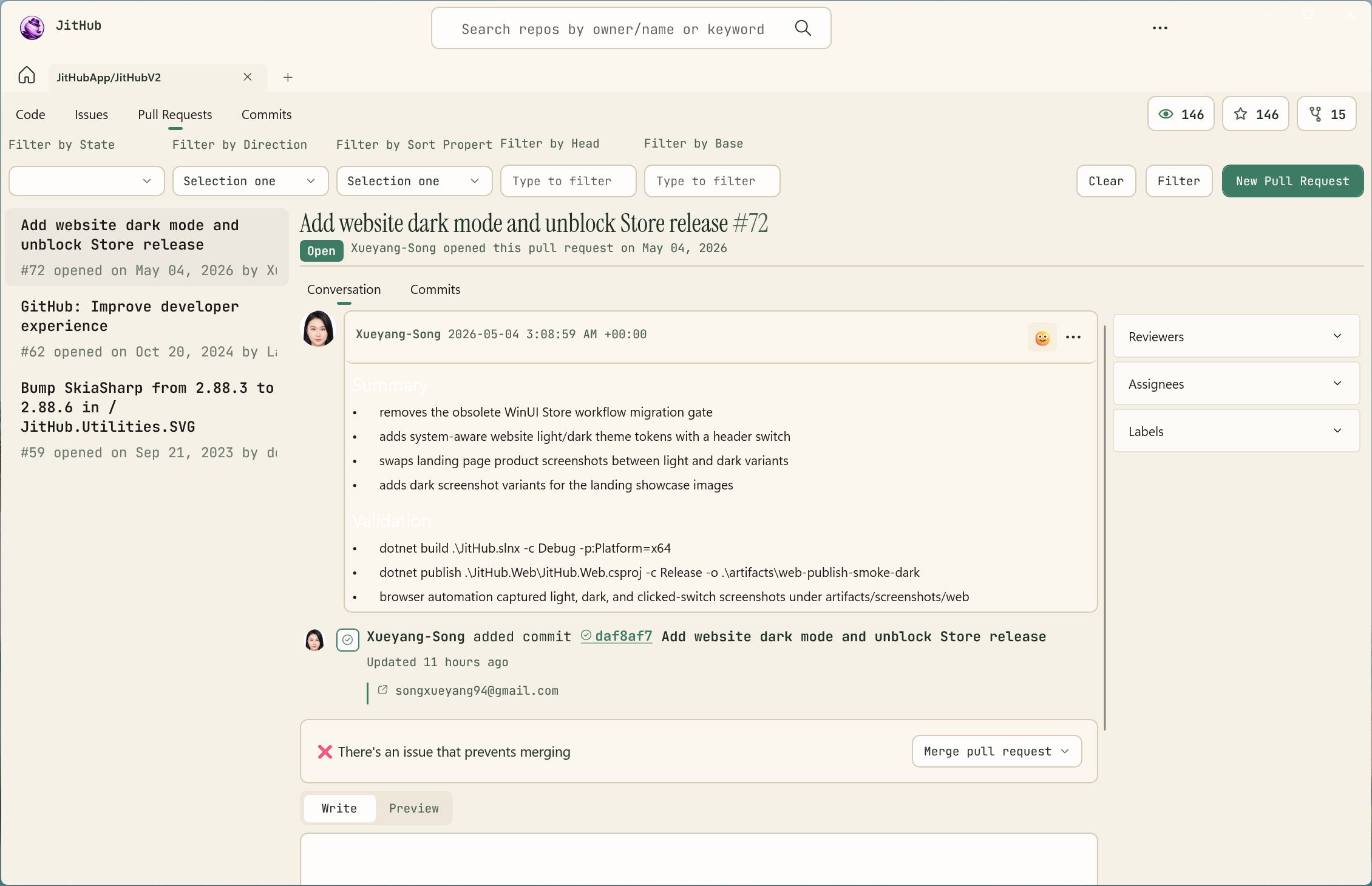 JitHub issue and pull request management surfaces.